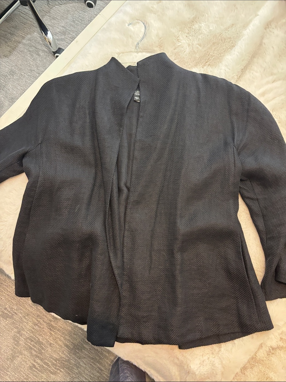 Black Open-Front Textured Knit Jacket